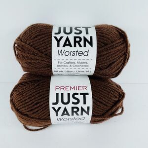 Premier JUST YARN WORSTED 109 yards (2 Skeins) CHOCOLATE Crochet Medium 4 NEW